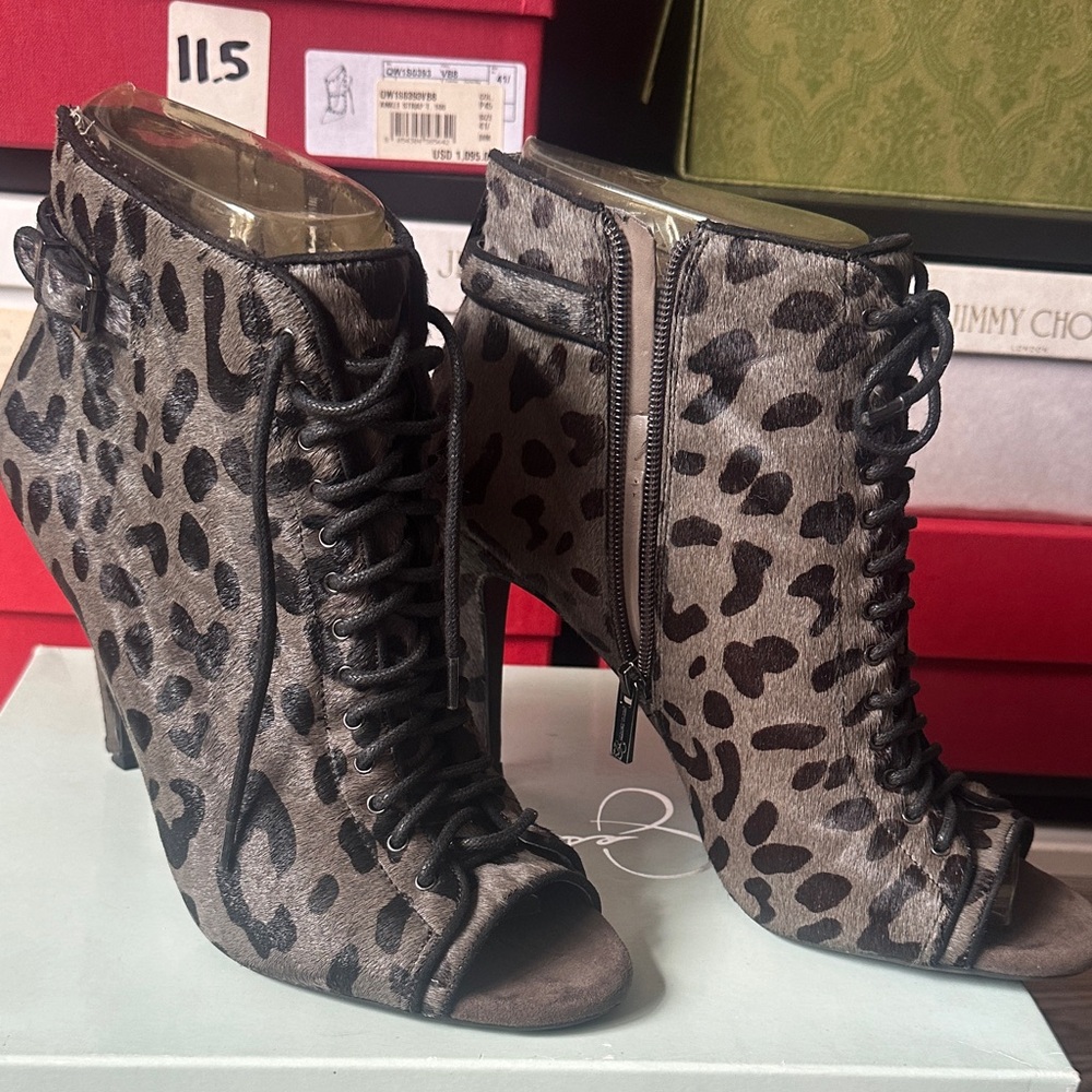 Jessica Simpson Leopard Print Lace-Up Boots - Picture 2 of 3